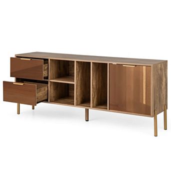Costway Mirrored Buffet Cabinet Rustic Kitchen Sideboard Storage Cabinet with 2 Drawers