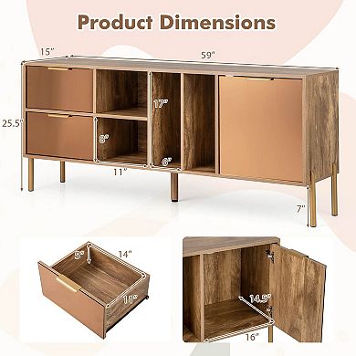 Costway Mirrored Buffet Cabinet Rustic Kitchen Sideboard Storage Cabinet with 2 Drawers