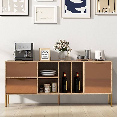 Costway Mirrored Buffet Cabinet Rustic Kitchen Sideboard Storage Cabinet with 2 Drawers