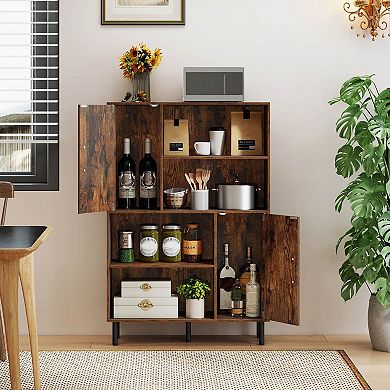 Costway 47” Storage Cabinet with 2 Doors & 4 Open Shelves, 5 Metal Support Legs for Kitchen