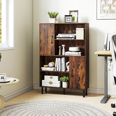 Costway 47” Storage Cabinet with 2 Doors & 4 Open Shelves, 5 Metal Support Legs for Kitchen