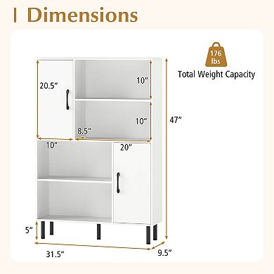 Costway 47” Storage Cabinet with 2 Doors & 4 Open Shelves, 5 Metal Support Legs for Kitchen