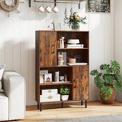 Costway 47” Storage Cabinet with 2 Doors & 4 Open Shelves, 5 Metal Support Legs for Kitchen