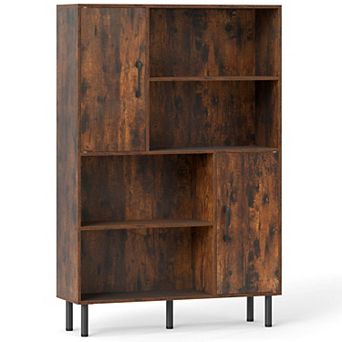 Costway 47” Storage Cabinet with 2 Doors & 4 Open Shelves, 5 Metal Support Legs for Kitchen