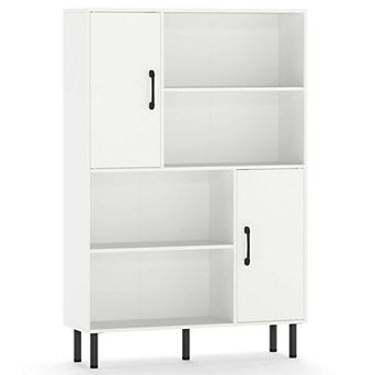 Costway 47” Storage Cabinet with 2 Doors & 4 Open Shelves, 5 Metal Support Legs for Kitchen