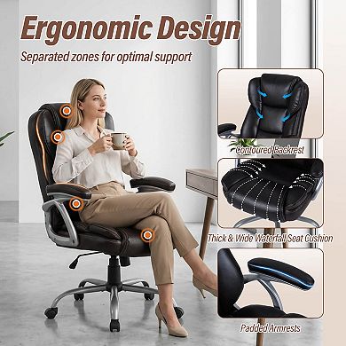 Costway Executive Office Chair with Padded Seat & Armrests, Adjustable Height & Backrest