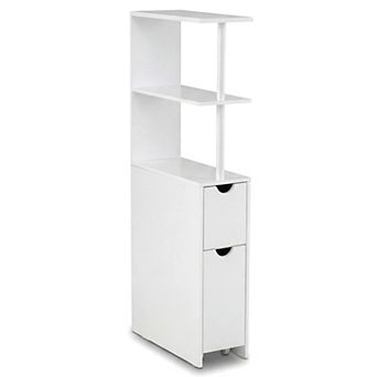 Costway Slim Storage Cabinet with Open Shelves Pull-out Drawer & Slide-out Cart for Kitchen