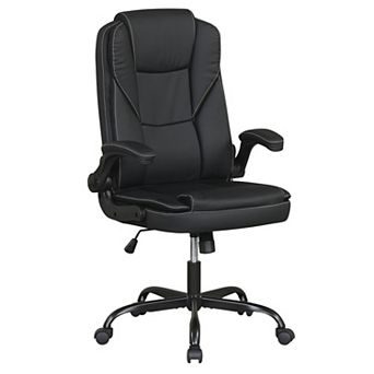 Costway Leather Office Chair with Flip-up Armrests, Rocking Function, Adjustable Height