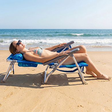 Costway 2PCS Beach Chairs with 5-Position Backrest & Padded Headrest, Cup Holder & Ice Bag