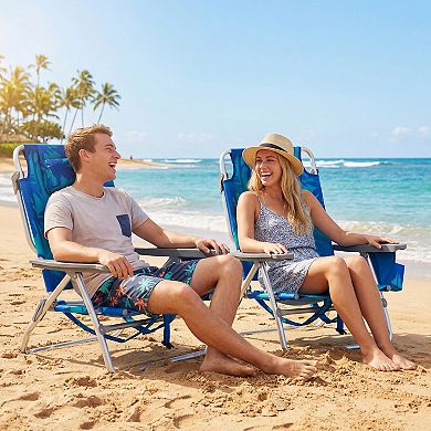 Costway 2PCS Beach Chairs with 5-Position Backrest & Padded Headrest, Cup Holder & Ice Bag