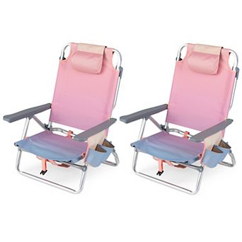Costway 2 pc Beach Chairs with 5-Position Backrest & Padded Headrest, Cup Holder & Ice Bag