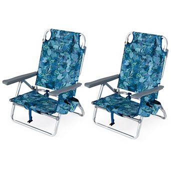Costway 2 pc Beach Chairs with 5-Position Backrest & Padded Headrest, Cup Holder & Ice Bag