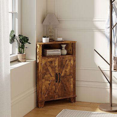 Costway 2-Door Sideboard Organizer Cabinet with Open Storage & Adjustable Shelf for Living Room