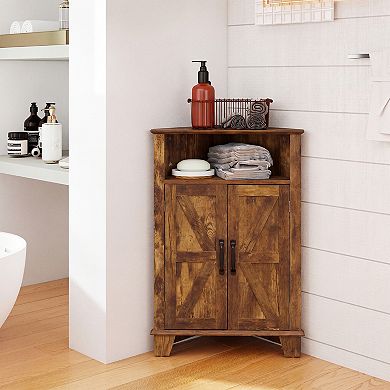 Costway 2-Door Sideboard Organizer Cabinet with Open Storage & Adjustable Shelf for Living Room