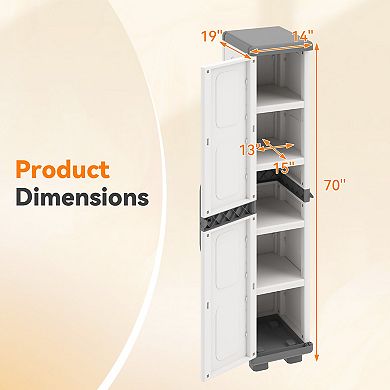 Costway Slim Storage Cabinet with Single Door, Plastic Kitchen Pantry with 4 Shelves