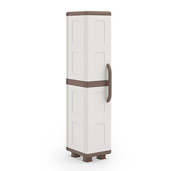 Costway Slim Storage Cabinet with Single Door, Plastic Kitchen Pantry with 4 Shelves