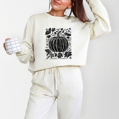 Pumpkin With Leaves Distressed - Women's Lightweight Garment Dyed Sweatshirt