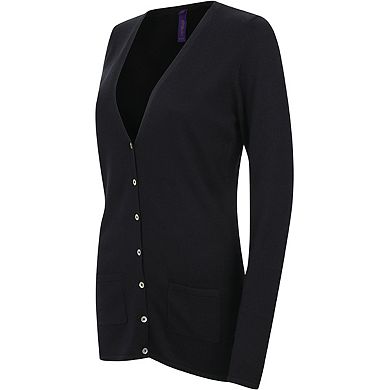 Henbury Ladies/Womens V-Neck Button Fine Knit Cardigan