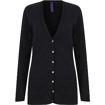 Henbury Ladies/Womens V-Neck Button Fine Knit Cardigan