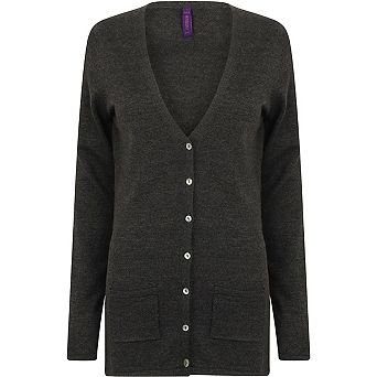 Henbury Ladies/Womens V-Neck Button Fine Knit Cardigan