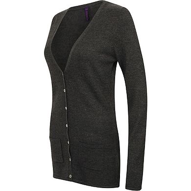 Henbury Ladies/Womens V-Neck Button Fine Knit Cardigan
