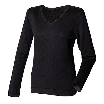 Henbury Womens/Ladies 12 Gauge Fine Knit V-Neck Jumper / Sweatshirt