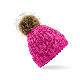 Beechfield Pom Pom Faux Fur Chunky Knit Beanie