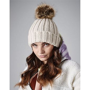 Beechfield Pom Pom Faux Fur Chunky Knit Beanie