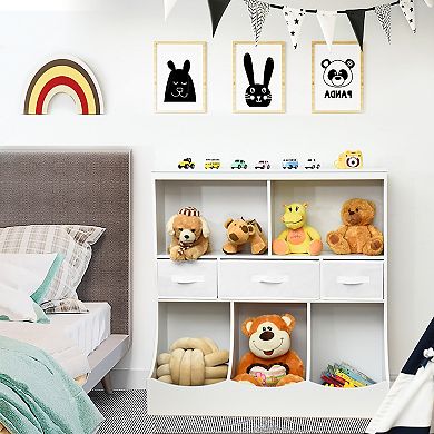 Costway Freestanding Combo Shelf Cubby Bin W/3 Baskets
