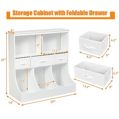 Costway Freestanding Combo Shelf Cubby Bin W/3 Baskets