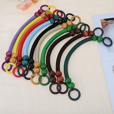 Woven Wooden Beaded Bag Handles 2 Pcs