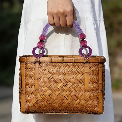 Woven Wooden Beaded Bag Handles 2 Pcs