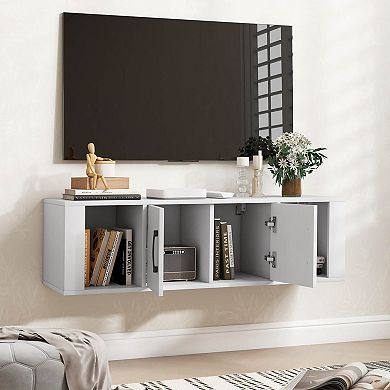 Costway 2-Door Floating Storage Cabinet with 2 Cubes Console Storage Hutch Under TV