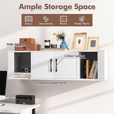 Costway 2-Door Floating Storage Cabinet with 2 Cubes Console Storage Hutch Under TV