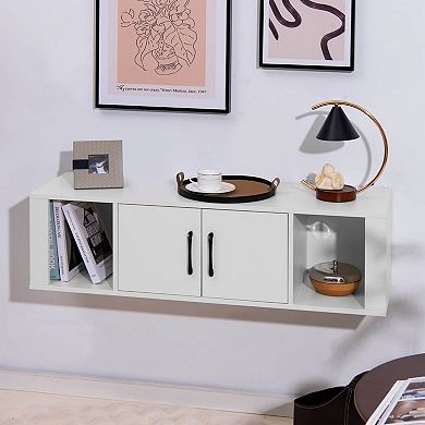 Costway 2-Door Floating Storage Cabinet with 2 Cubes Console Storage Hutch Under TV