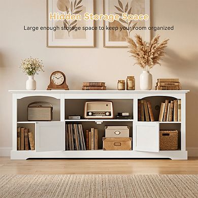 Farmhouse TV Stand for 75" TVs with Shelf and Cabinets