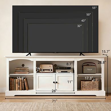 Farmhouse TV Stand for 75" TVs with Shelf and Cabinets