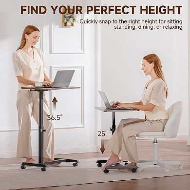 Foldable Mobile Rolling Laptop PC Table with Lockable Casters