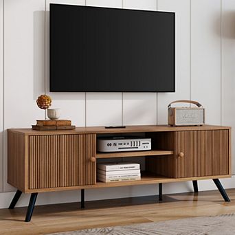 TV Stand for 55/60/65 Inch TVs with Fluted Door Cabinets