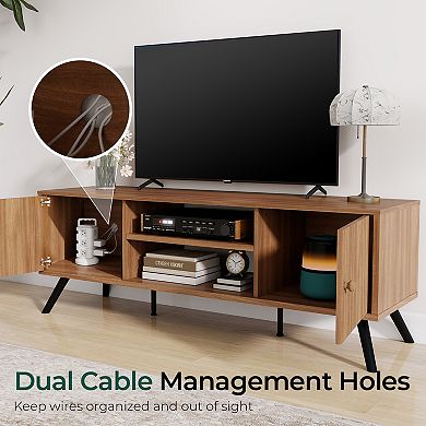 TV Stand for 55/60/65 Inch TVs with Fluted Door Cabinets