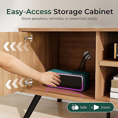 TV Stand for 55/60/65 Inch TVs with Fluted Door Cabinets