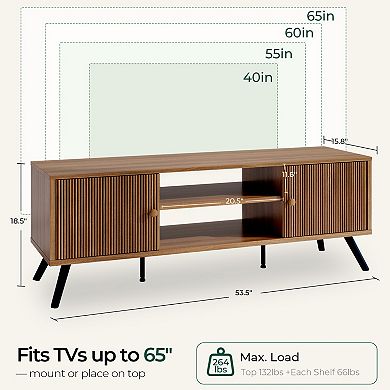TV Stand for 55/60/65 Inch TVs with Fluted Door Cabinets