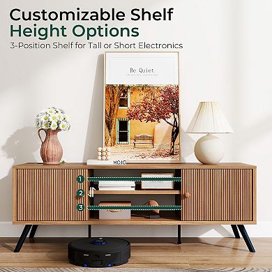 TV Stand for 55/60/65 Inch TVs with Fluted Door Cabinets