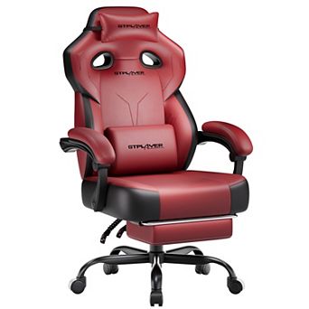 Red Gaming Chair with Footrest and Lumbar Support for Adults