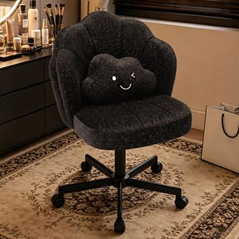 Chenille Petal Vanity Chair with Wheels and Pillow