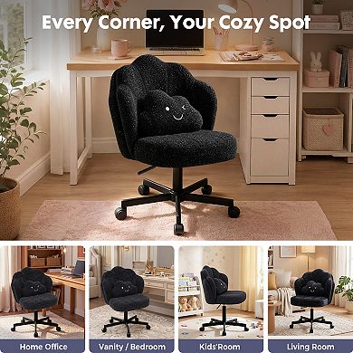 Chenille Petal Vanity Chair with Wheels and Pillow