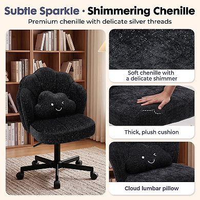Chenille Petal Vanity Chair with Wheels and Pillow