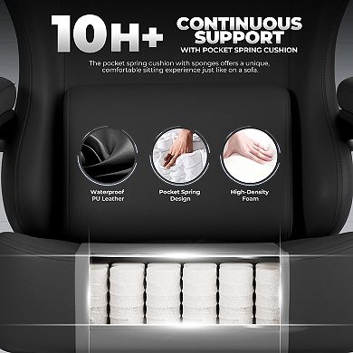 Leather Gaming Chair with Pocket Spring Cushion, High Back
