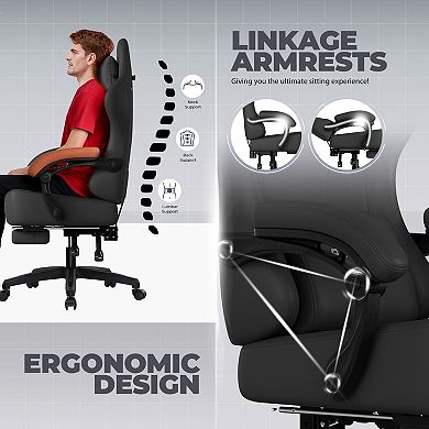Leather Gaming Chair with Pocket Spring Cushion, High Back