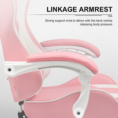 Gaming Chair with Massage, Footrest and Lumbar Support, Faux Leather